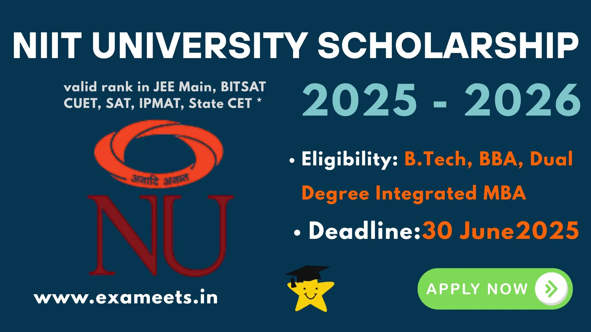 NIIT University Scholarship‑cum‑Admission Seat Programme 2025