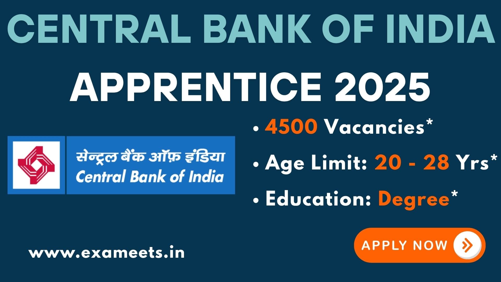 Central Bank of India CBI Apprentices Recruitment 2025 - Apply Online for 4500 Apprentices Posts