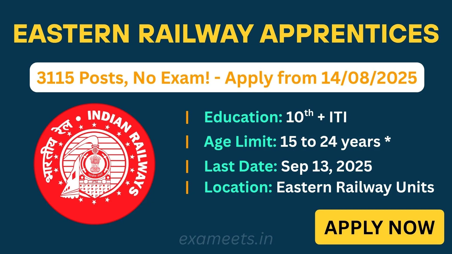 Eastern Railway Apprentices 2025 Notification – Apply Online for 3115 ITI Apprentice Posts